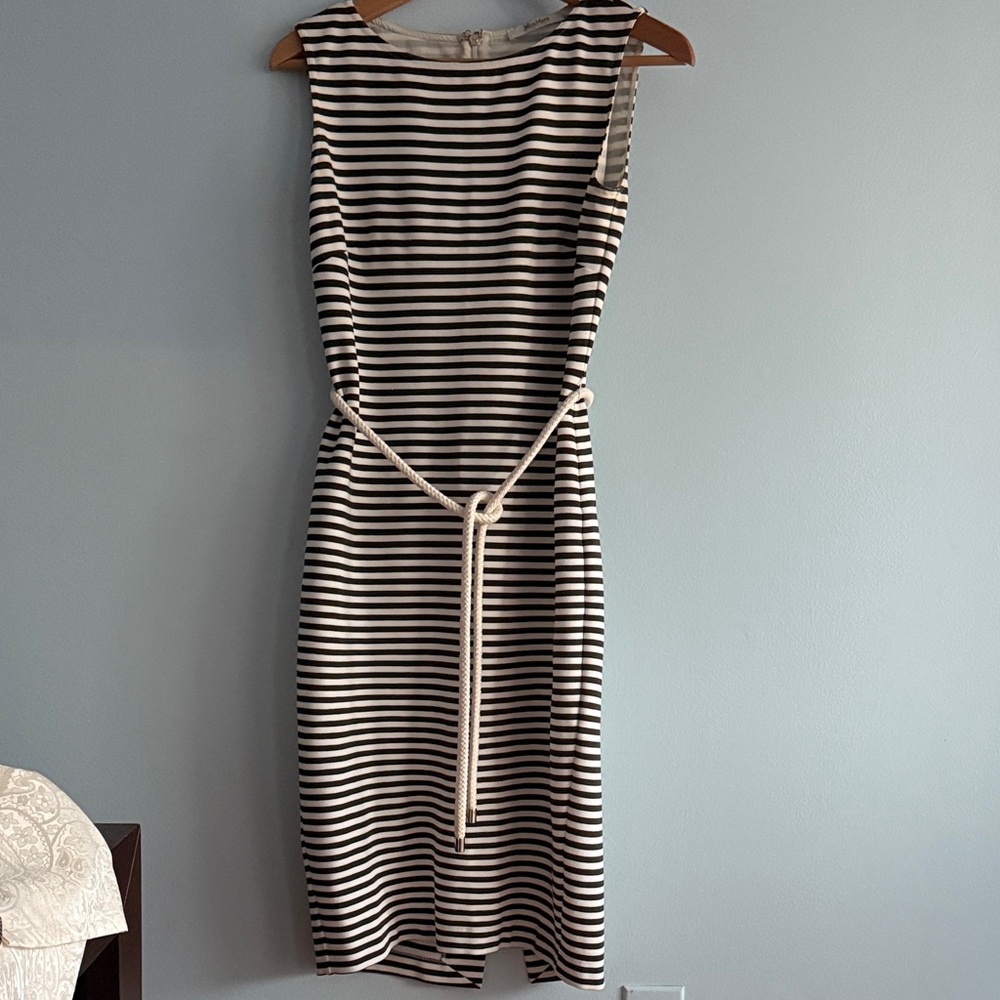 MaxMara Black and White Striped Midi Dress